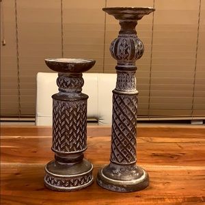 Set of large wooden candle sticks